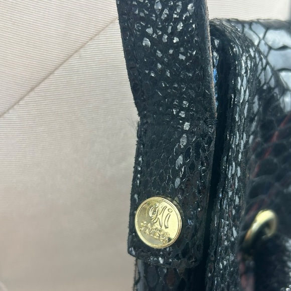 Vintage Carlos Falchi Snake Print Patent Leather Crossbody Bag Black - Picture 11 of 15